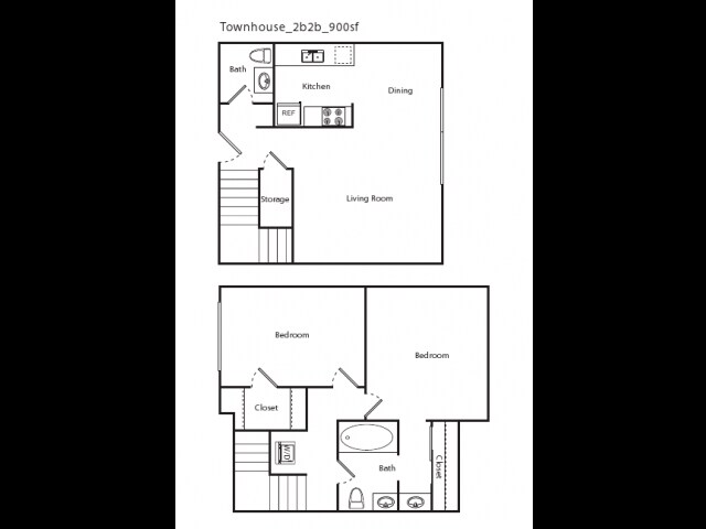 2x2 Townhome floor plan